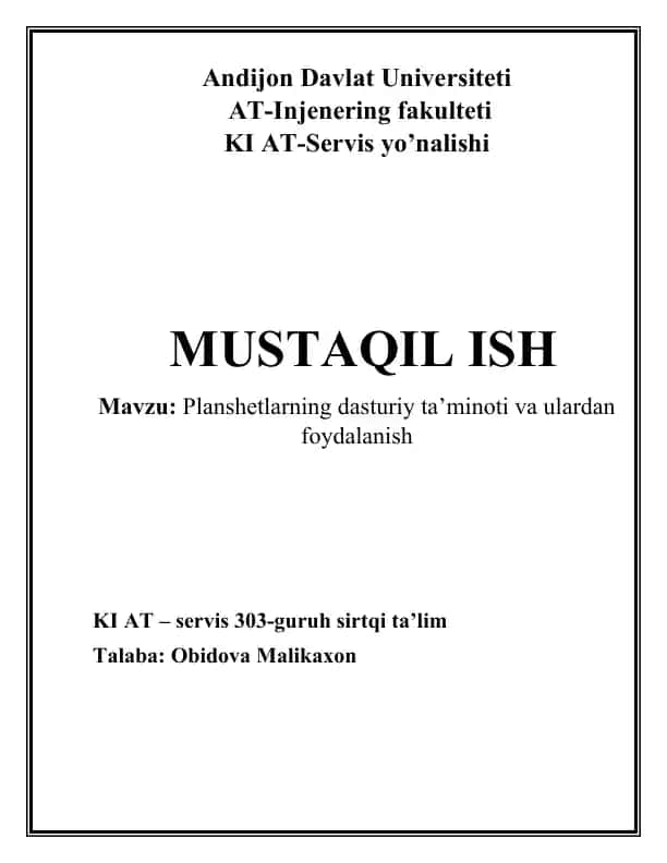 Planshetlarning dasturiy ta’minoti va ulardan foydalanish