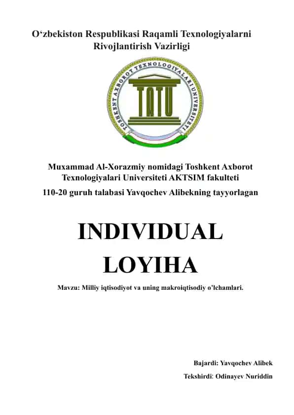 Individual loyiha – Milliy iqtisodiyot va uning makroiqtisodiy o‘lchamlari