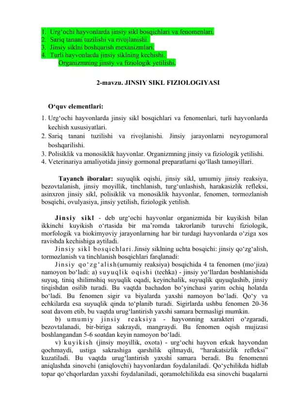 Jinsiy Sikl va Fiziologiyasi