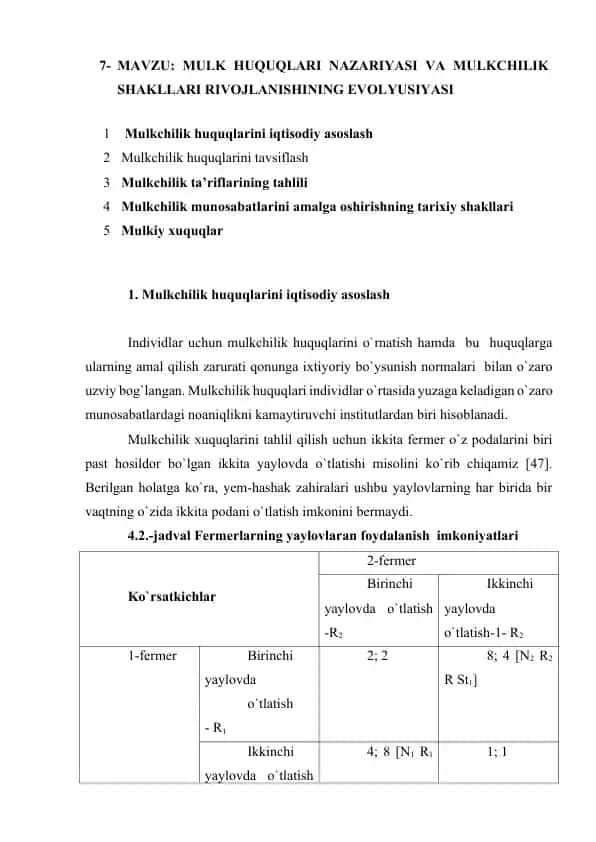 Mulk Huquqlari Nazariyasi va Mulkchilik Shakllari Rivojlanishining Evolyusiyasi