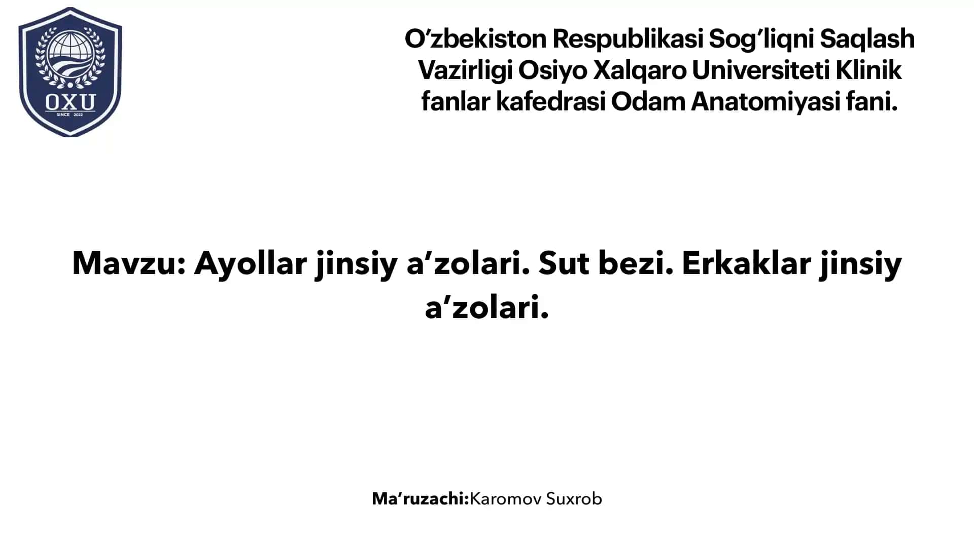 Ayollar jinsiy a’zolari va reproduktiv tizim anatomiyasi