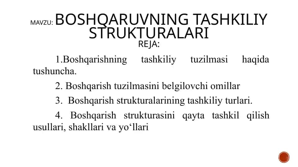 Boshqaruvning tashkiliy strukturalari