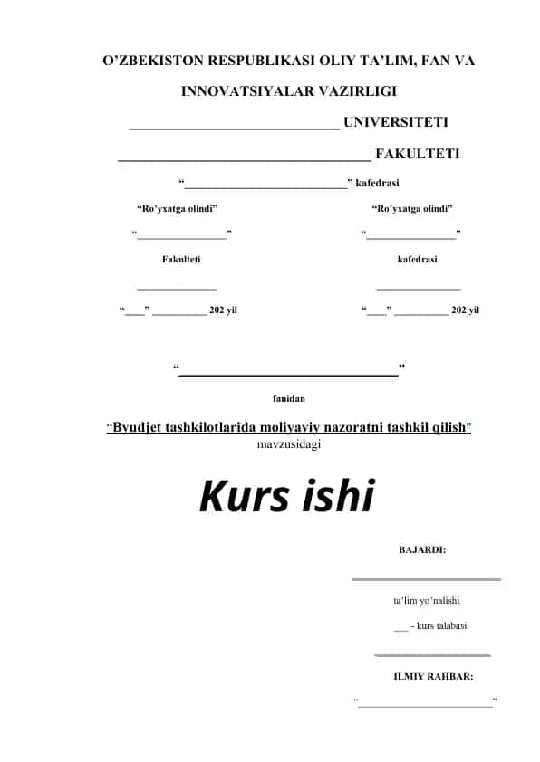 Byudjet tashkilotlarida moliyaviy nazoratni tashkil qilish