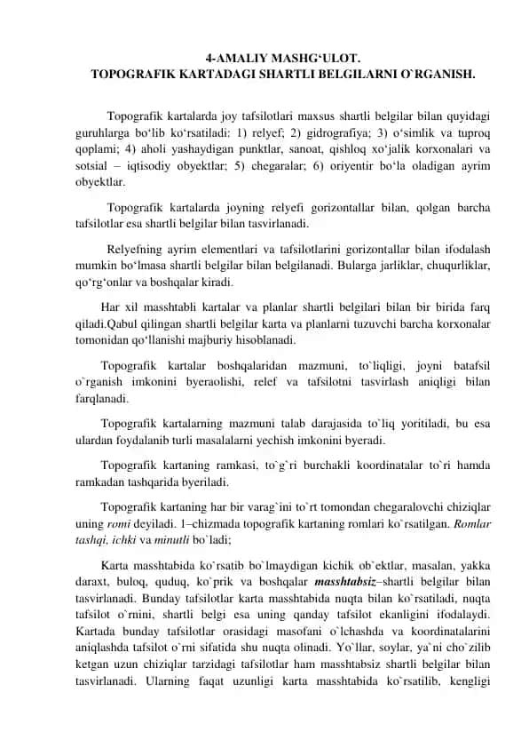 Topografik kartalar va shartli belgilar