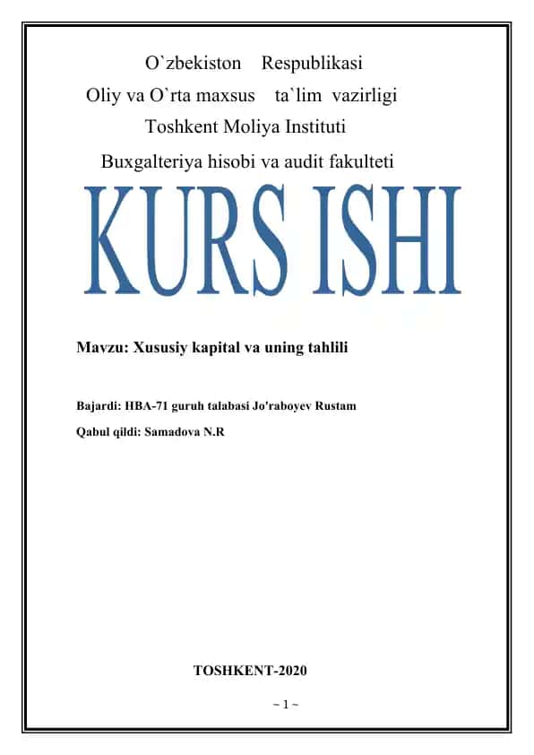 Xususiy kapital va uning tahlili