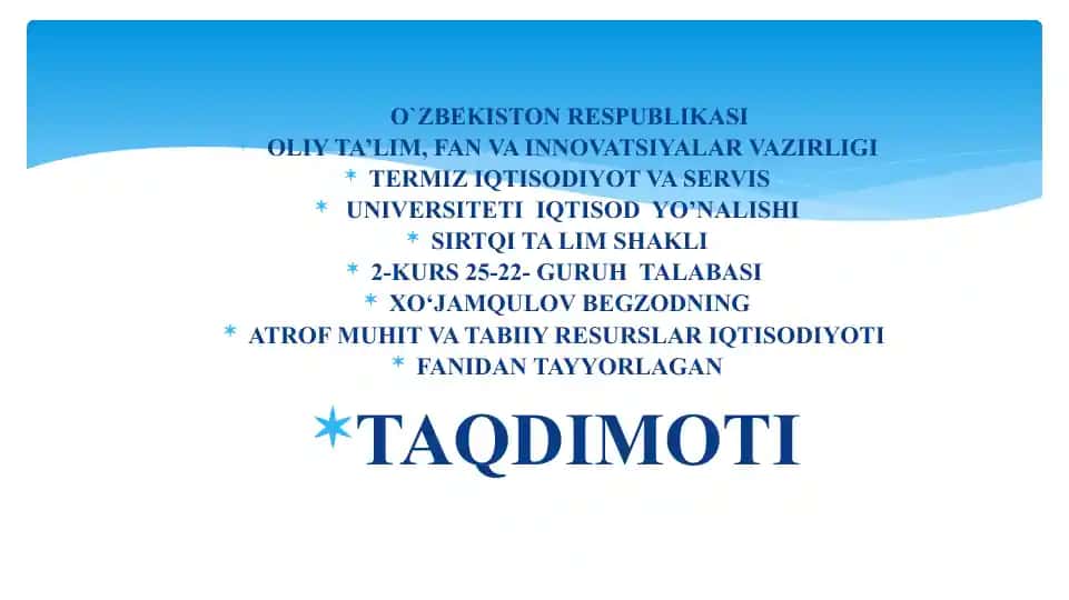 Ekologik Samaradorlik va Barqarorri Voqelanish