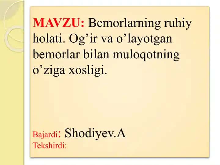 Bemorlarning ruhiy holati