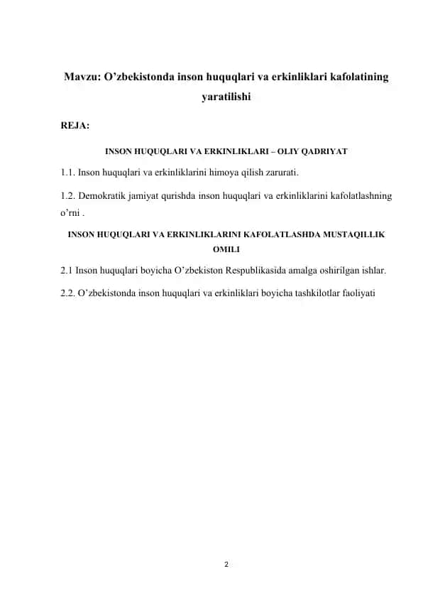 Inson Huquqlari va Erkinliklari Kafolatining Yaratilishi