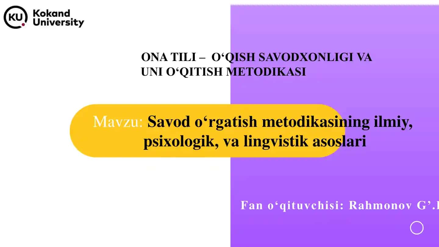 ONA TILI – O‘QISH SAVODXONLIGI VA UNI O‘QITISH METODIKASI