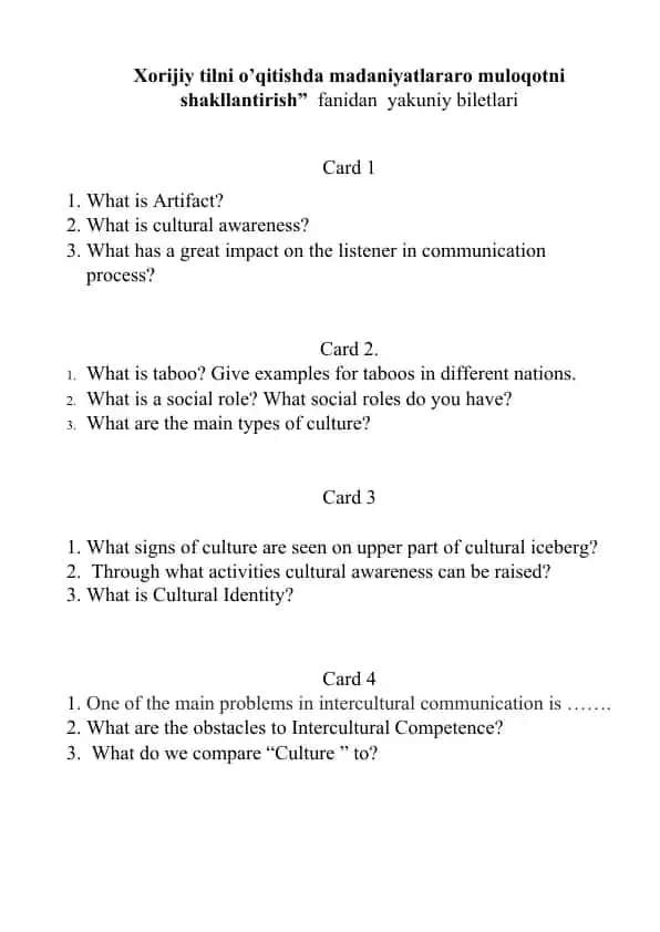 Intercultural Communication Biletlari
