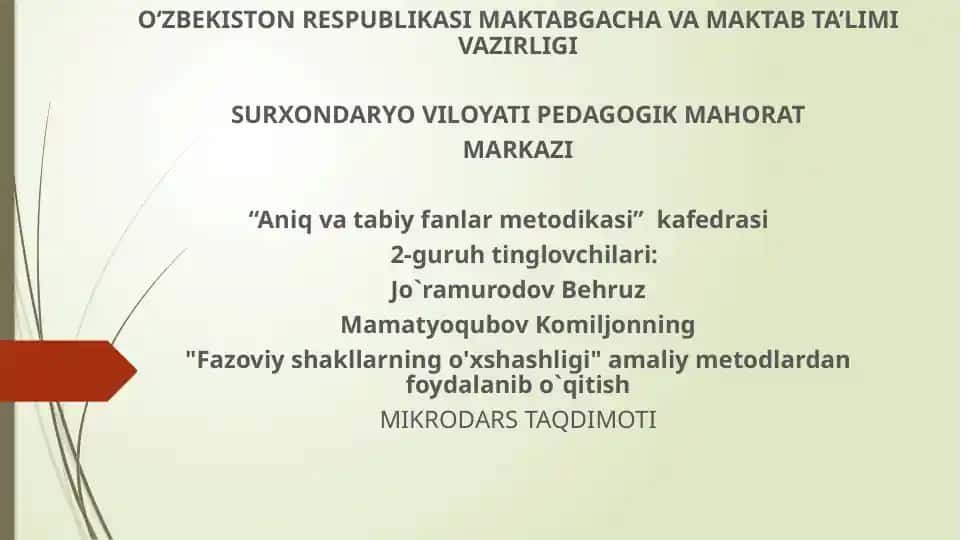 Fazoviy Shakllarning O'xshashligi Amaliy Metodlari
