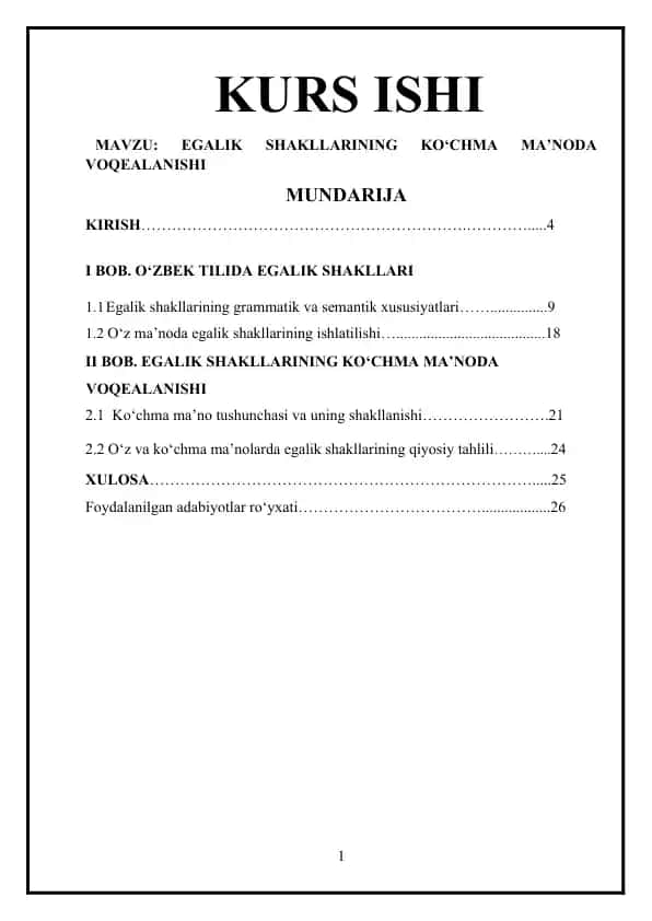 Egalik Shakllarining Ko‘chma Ma’nodagi Voqelanishi