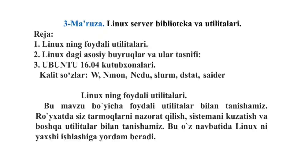 Linux Server Biblioteka va Utilitalari