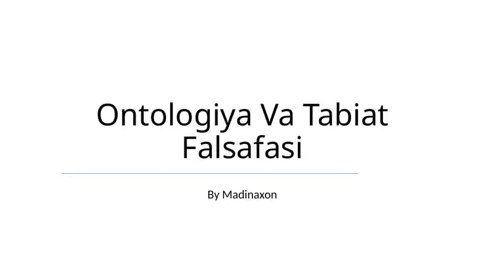 Ontologiya Va Tabiat Falsafasi