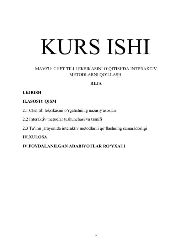 Chet tili leksikasini o‘rgatishda interaktiv metodlarni qo‘llash