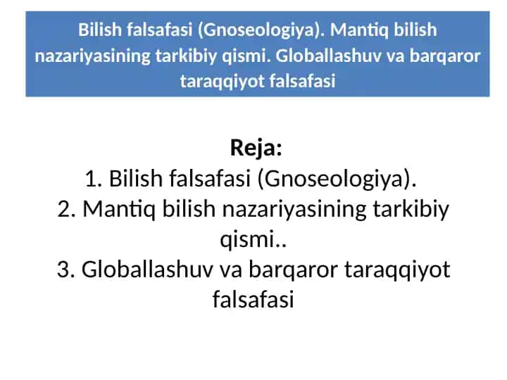 Bilish falsafasi (Gnoseologiya)