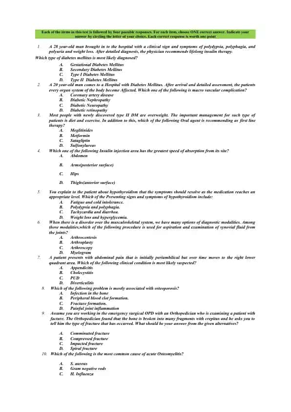 Medical and Clinical Examination Test Questions