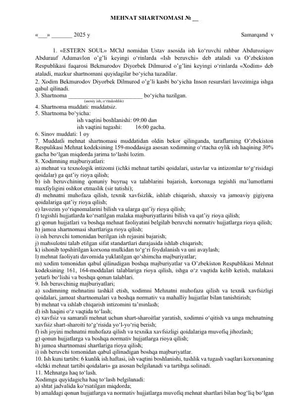 MEHNAT SHARTNOMASI