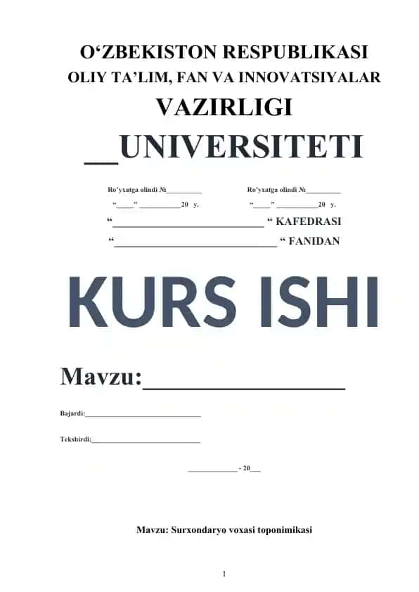 Surxondaryo voxasi toponimikasi bo‘yicha kurs ishi