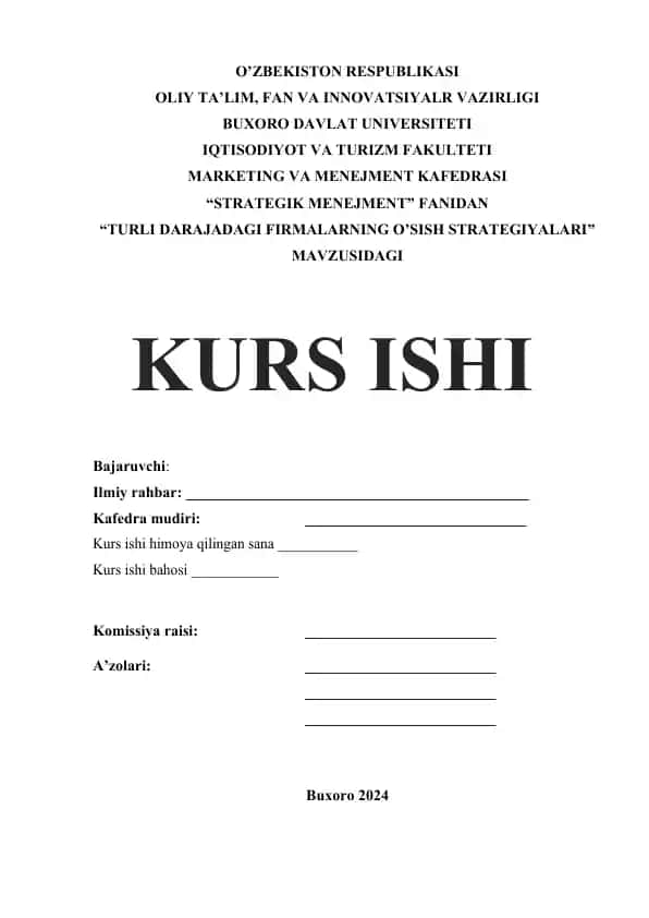 TURLI DARAJADAGI FIRMALARNING O’SISH STRATEGIYALARI