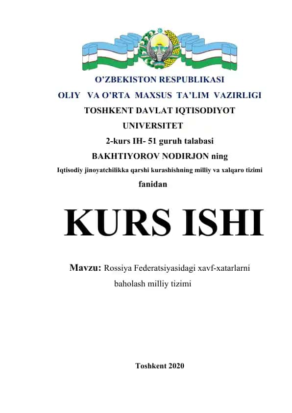 Iqtisodiy jinoyatchilikka qarshi kurashishning milliy va xalqaro tizimi fanidan