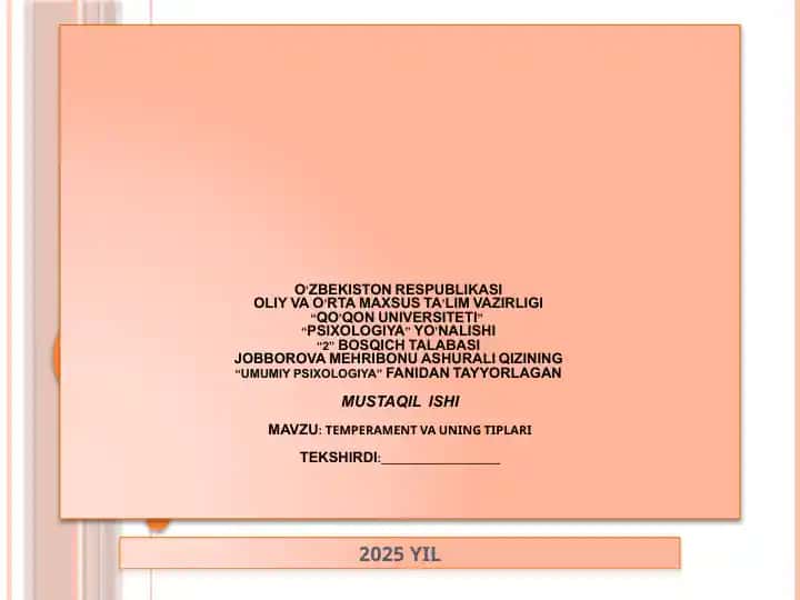 TEMPERAMENT VA UNING TIPLARI