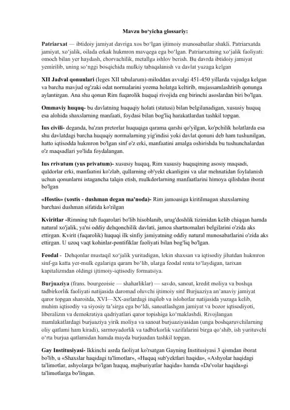 XII Jadval qonunlari