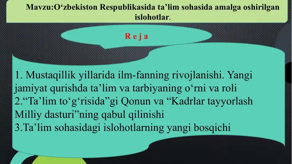 O‘zbekiston Respublikasi data’lim sohasida amalga oshirilgan islohotlar