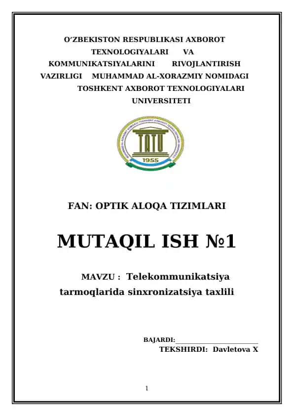 Telekommunikatsiya tarmoqlarida sinxronizatsiya taxlili