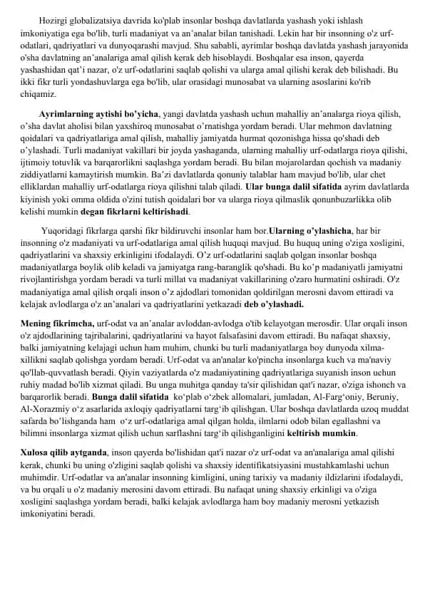 Davlatlarning Urfdagi Farqli An'analar