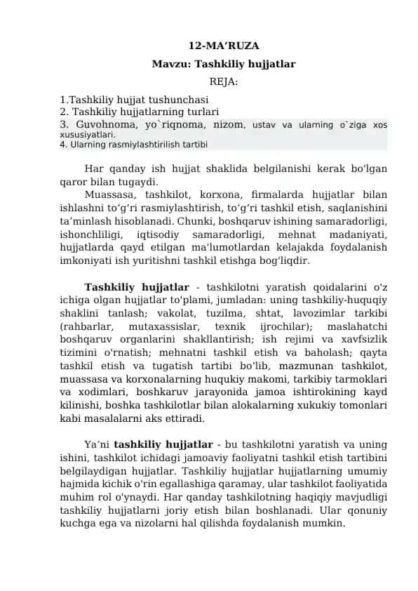 Tashkiliy hujjatlar