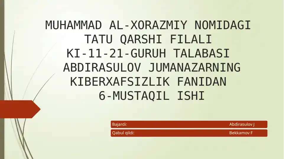 Muhammad Al-Xorazmiy nomidagi Tatu qarshi filaliqi-11-21-guruh talabasi