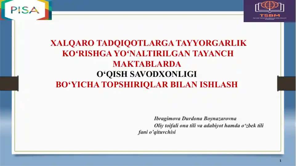 Oliy toifa lionatili va adabiyot hamda o'zbek tili fanini o'qituvchisi