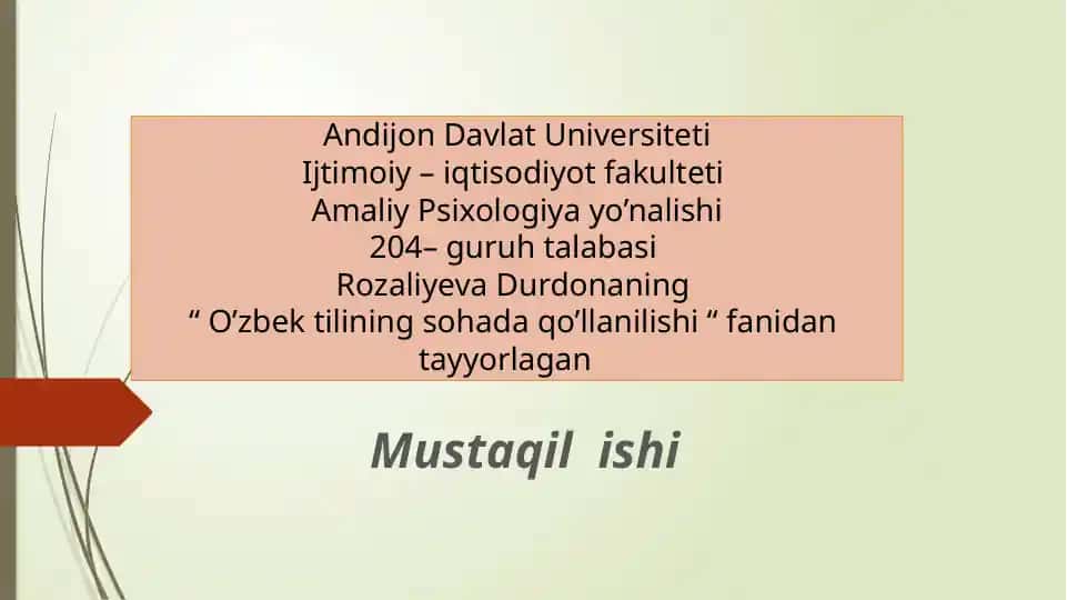 O’zbek tilining sohada qo’llanilishi