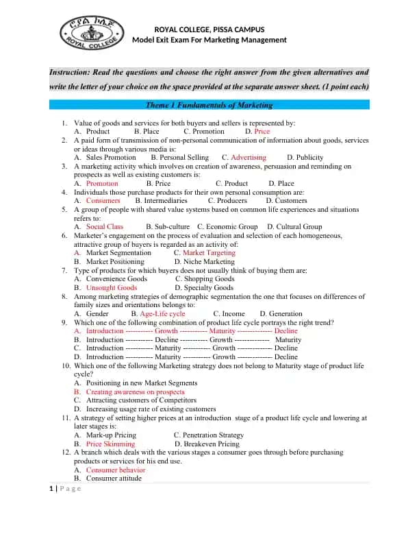 Fundamentals of Marketing
