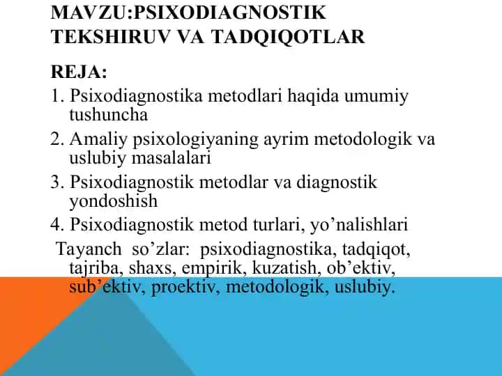 Psixodiagnostik tekshiruv va tadqiqotlar
