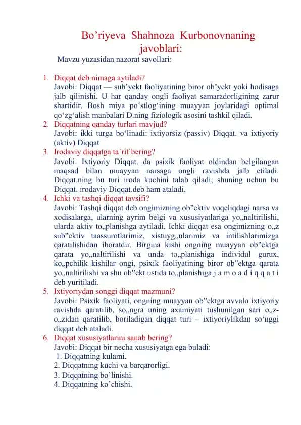 Diqqat turlari va ularning xususiyatlari