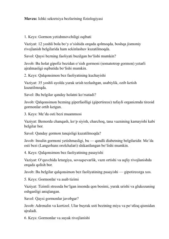 Ichki sekretsiya bezlarining fiziologiyasi