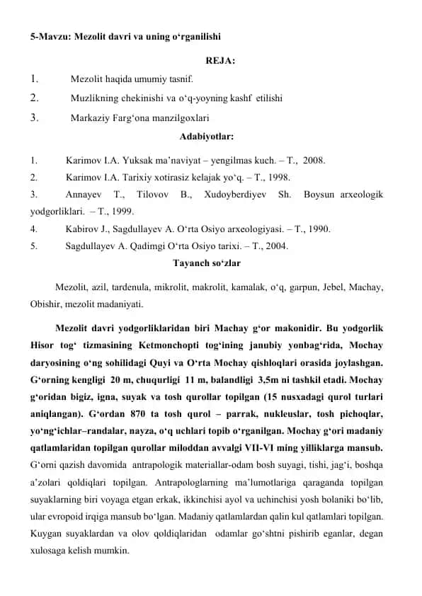 Mezolit davri va uning o‘rganilishi