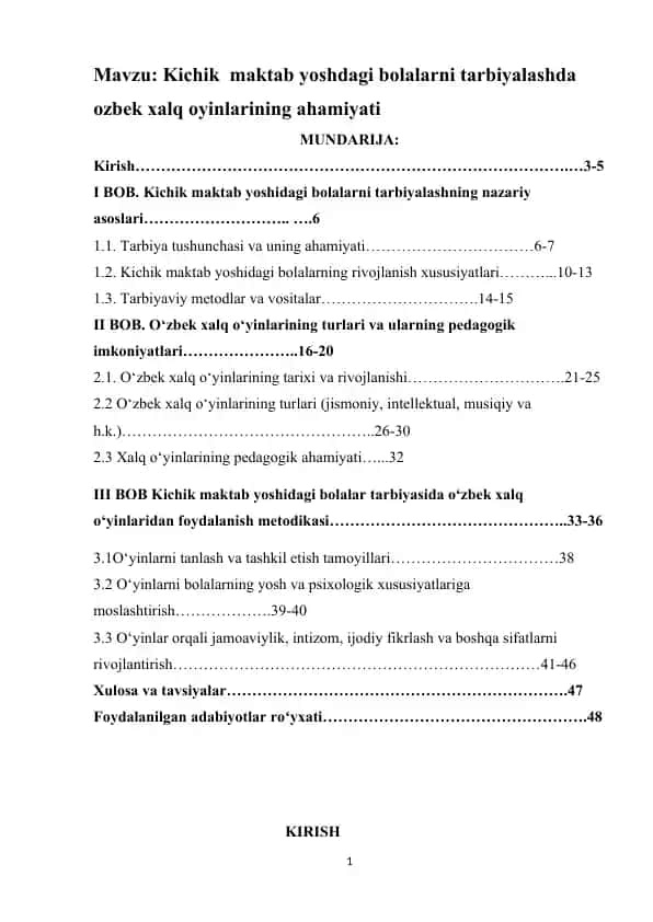 Kichik maktab yoshdagi bolalarni tarbiyalashda ozbek xalq oyinlarining ahamiyati