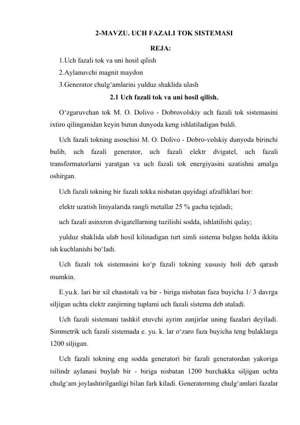 Uch fazali tok sistemasi taqdimoti