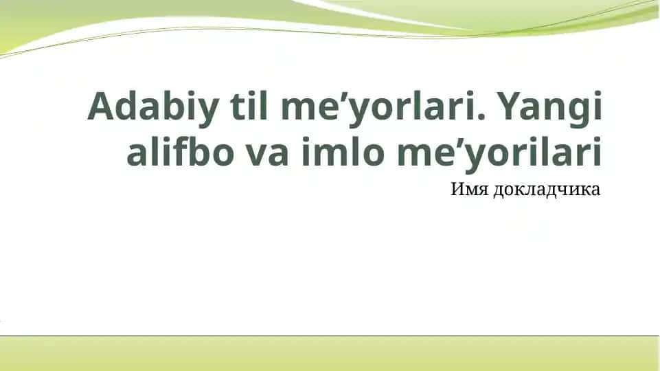 Adabiy Til Me'yorlari. Yangi Alifbo va Imlo Me'yorlari