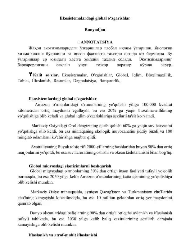 Ekosistemalardagi global oʻzgarishlar