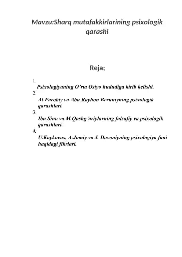 Sharq Mutafakkirlarining Psixologik Qarashi