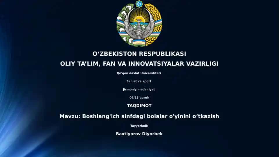 Boshlang'ich sinfdagi bolalar o'yinini o‘tkazish