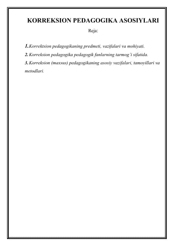 Korrektsion Pedagogika Asosiy