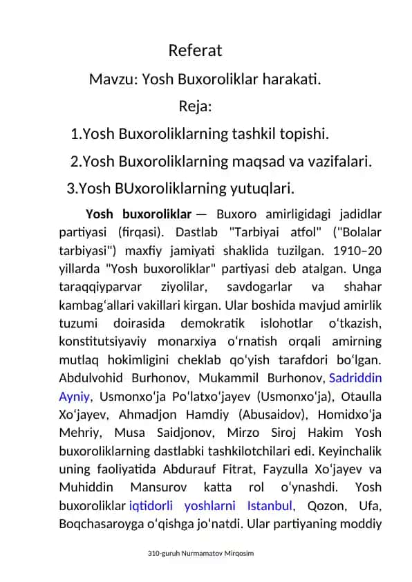 Yosh Buxoroliklar harakati