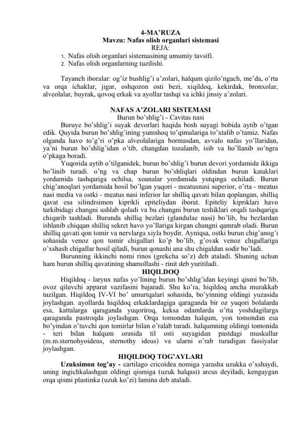Nafas olish organlari sistemasi