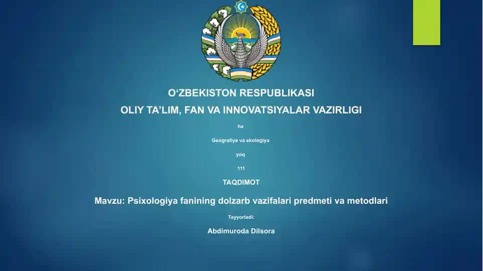 Psixologiya fanining dolzarb vazifalari predmeti va metodlari