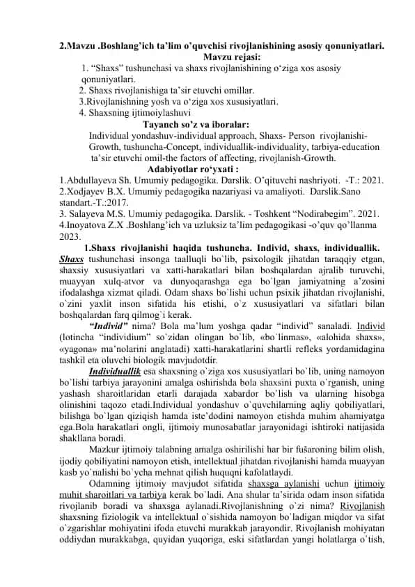 Shaxs rivojlanishning asosiy qonuniyatlari